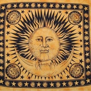 Orange Celestial Sun Moon Tapestry Hippie